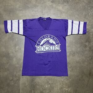 Vintage 90s Colorado Rockies Purple MLB V-Neck T-Shirt